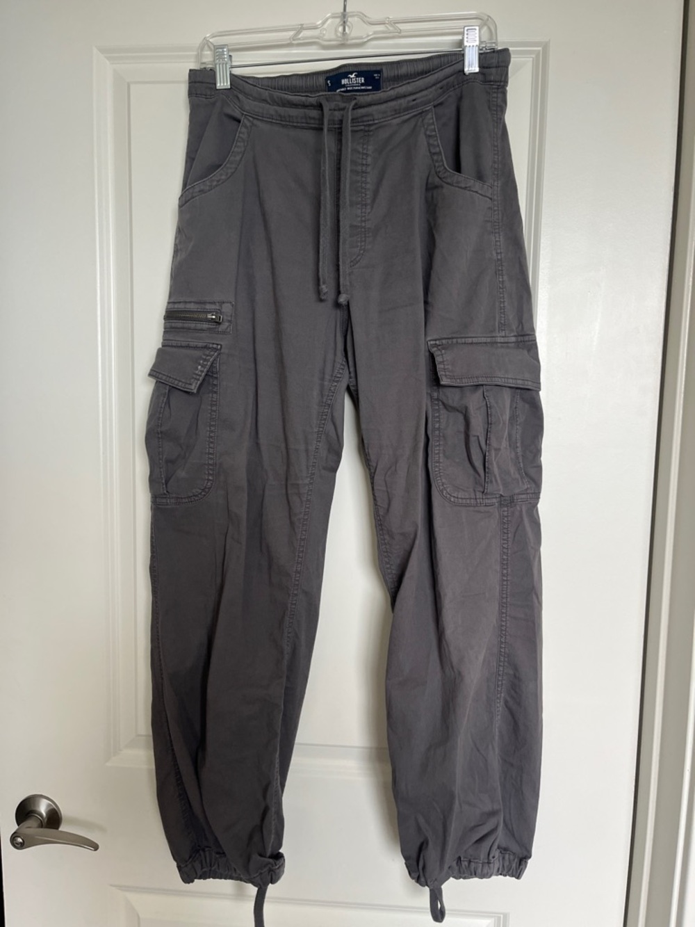 Women’s Gray Parachute Cargo Pants - Drawstring Waist